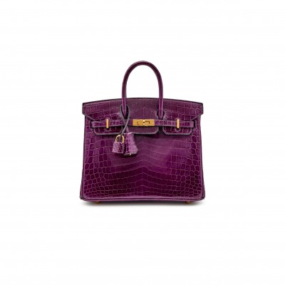 HERMÈS MASTER BIRKIN 25 CROCODILE LEATHER TUSCAN PURPLE GOLD BUCKLE H041354CK42 (25*20*13cm)